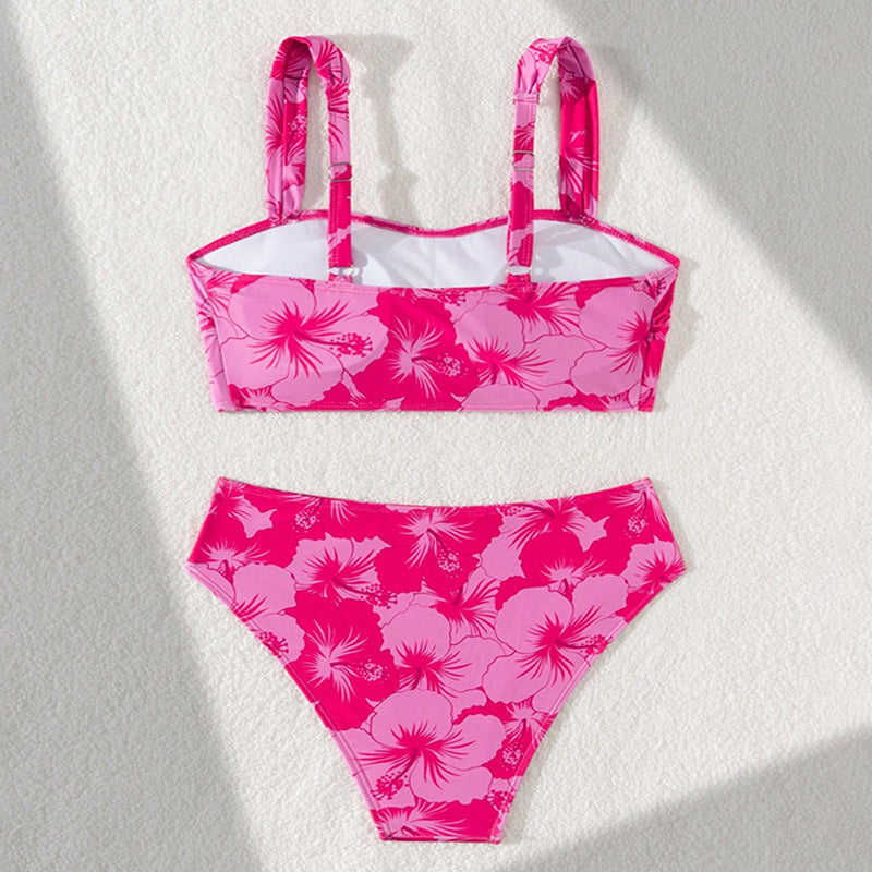 Damen Zweiteiliges Bikini-Set mit floralem Crop-Top und hoch geschnittenem Slip Echo Archiv