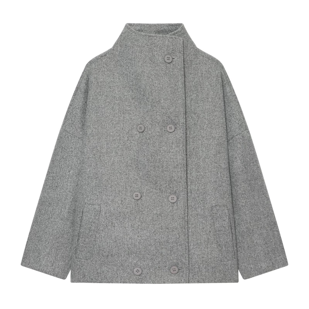 Damen Kurzes Cape-Mantel aus Wollmix mit hohem Stehkragen und doppelreihiger Knopfleiste Echoarchiv