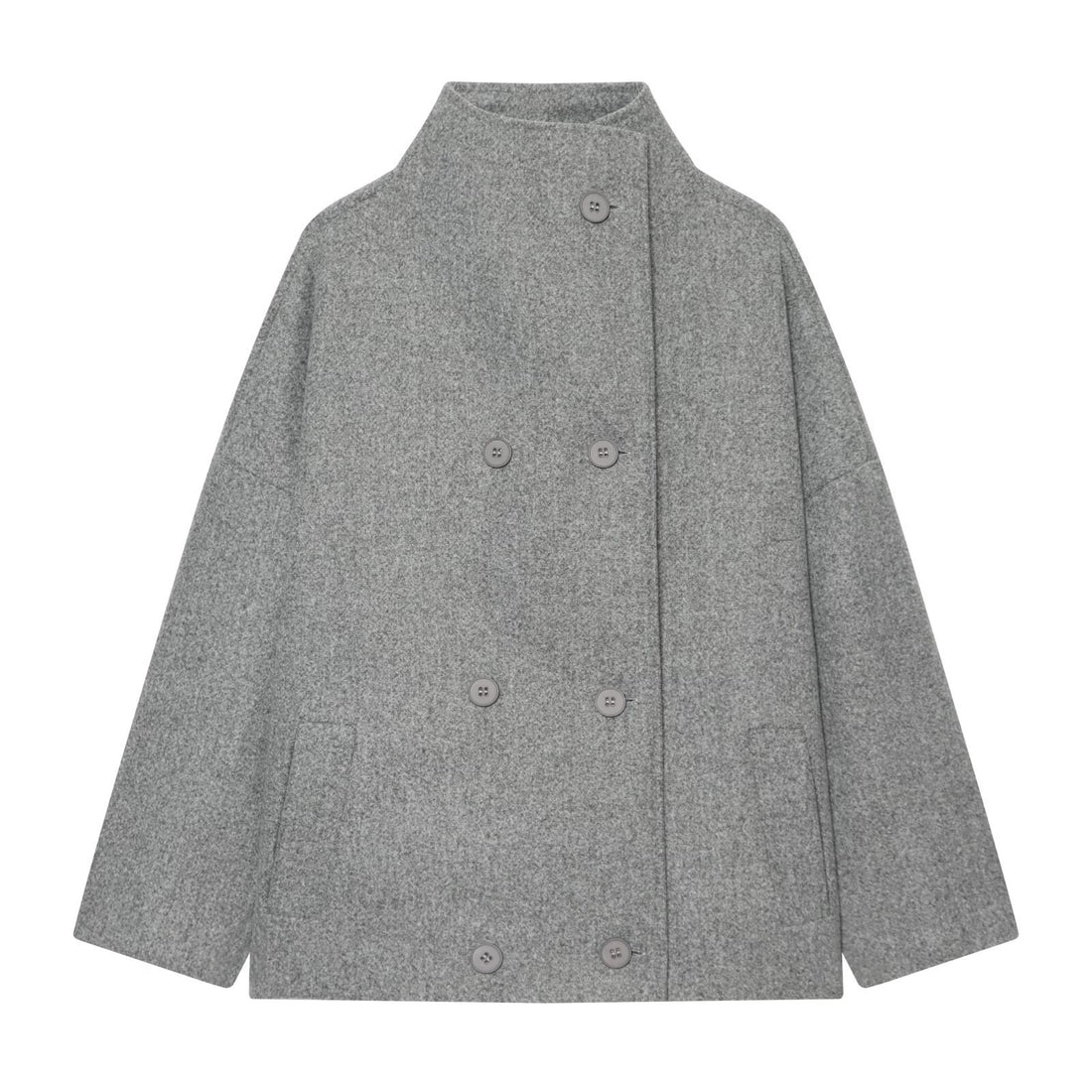 Damen Kurzes Cape-Mantel aus Wollmix mit hohem Stehkragen und doppelreihiger Knopfleiste Echoarchiv