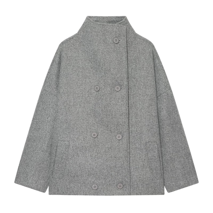 Damen Kurzes Cape-Mantel aus Wollmix mit hohem Stehkragen und doppelreihiger Knopfleiste Echoarchiv