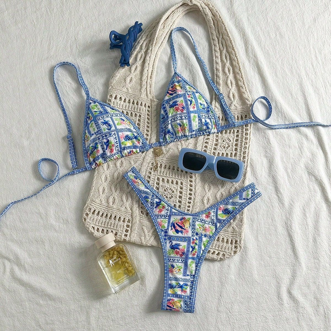 Damen Triangel-Bikini mit floralem Motiv und verstellbaren Trägern Echo Archiv