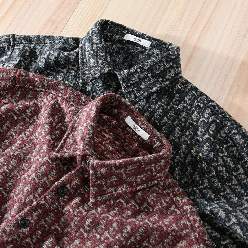 Herren Strukturiertes Jacquard-Overshirt mit Brusttasche und Relaxed Fit Echoarchiv