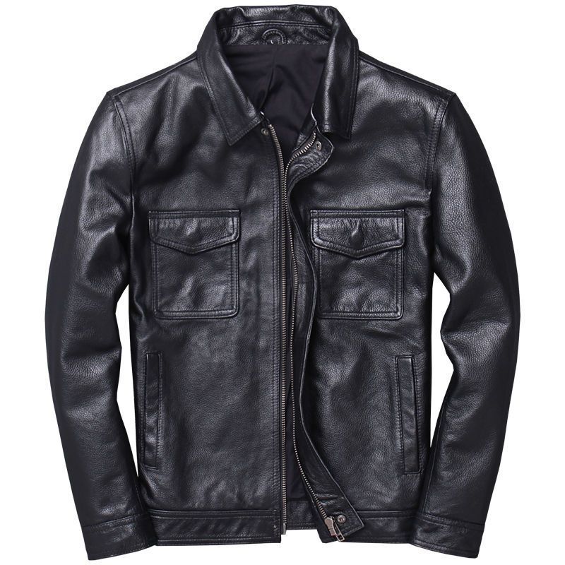 Herren Lederjacke im Worker-Stil mit Brusttaschen und durchgehendem Reißverschluss Echoarchiv