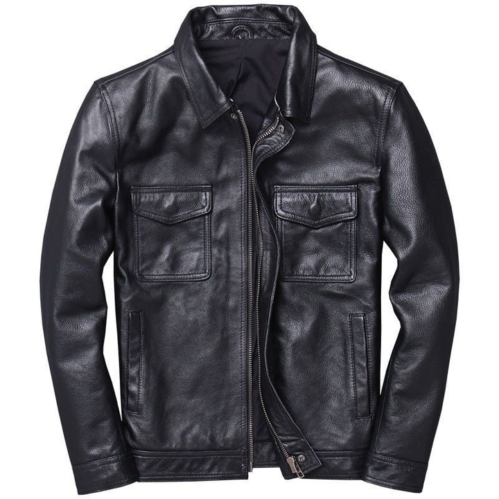 Herren Lederjacke im Worker-Stil mit Brusttaschen und durchgehendem Reißverschluss Echoarchiv