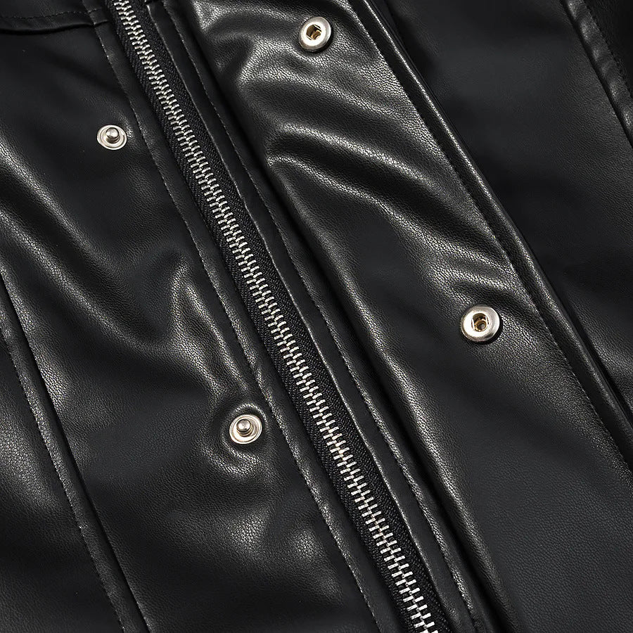 Damen kurze vegane Lederjacke im Cropped‑Korsettstil mit Stehkragen – Velloura