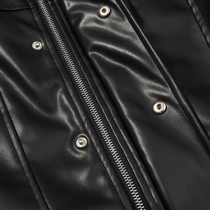 Damen kurze vegane Lederjacke im Cropped‑Korsettstil mit Stehkragen – Velloura