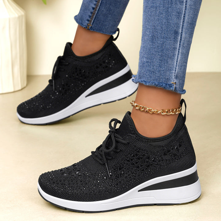 Damen nan Strick-Plateau-Sneaker mit funkelnder Verzierung, sockenähnlichem Einstieg und stoßdämpfender EVA-Zwischensohle Echo Archiv