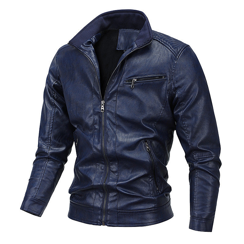 Herren Slim-Fit Kunstlederblouson mit gesteppter Schulterpartie und Stehkragen Echo Archiv