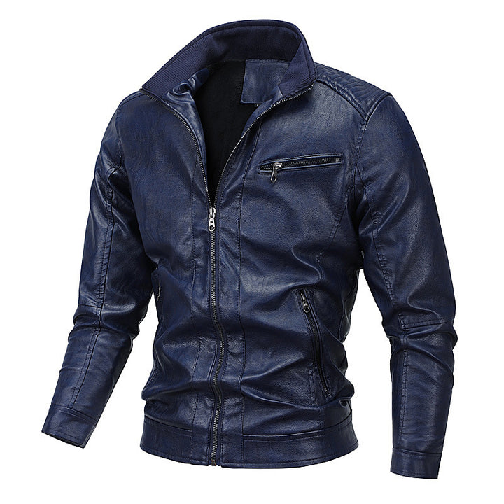 Herren Slim-Fit Kunstlederblouson mit gesteppter Schulterpartie und Stehkragen Echo Archiv