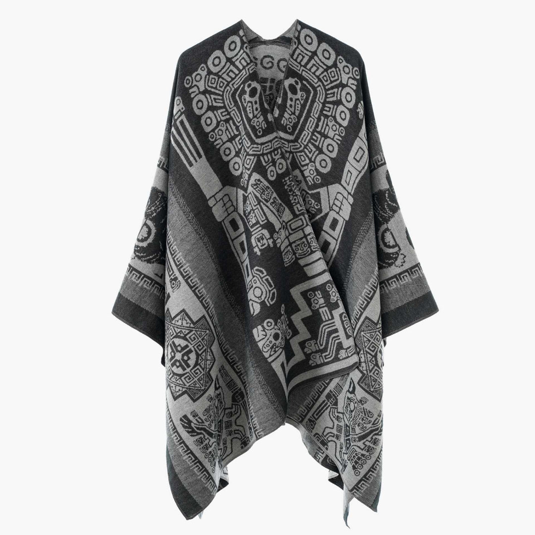 Damen Oversize-Jacquardponcho im Kimono-Stil mit grafischem Medaillonmotiv – Avérine