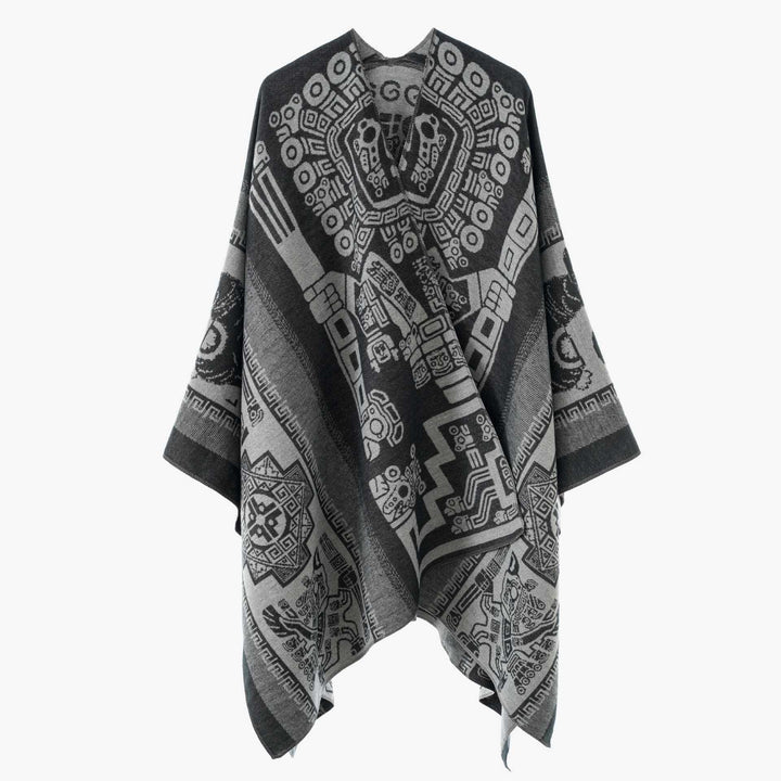 Damen Oversize-Jacquardponcho im Kimono-Stil mit grafischem Medaillonmotiv – Avérine