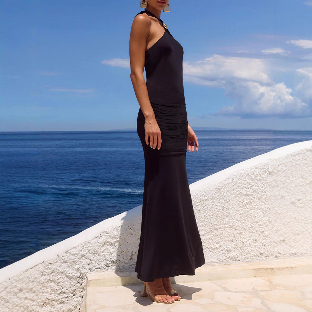Damen Elegantes Maxi-Kleid mit sphärischem Halterneck und raffinierter Raffung Echo Archiv
