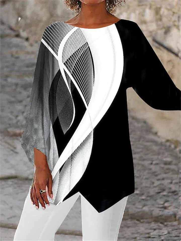 Damen asymmetrisches A-Linien-Tunika mit ornamentalem Druck und spitzem Saum Echoarchiv