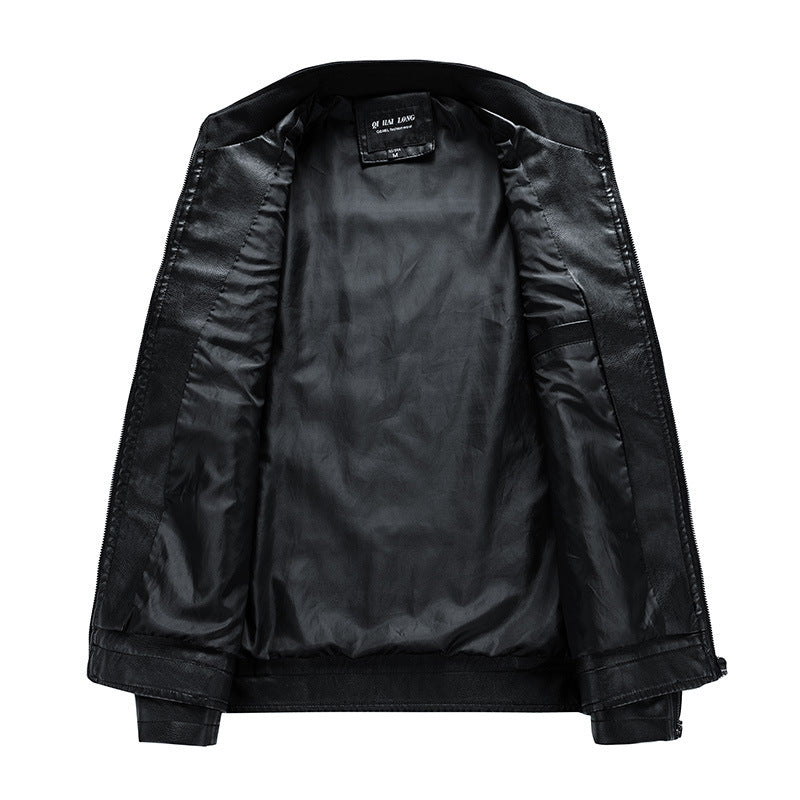 Herren Motorrad-Lederjacke im Retro-Racing-Look mit Kontraststreifen und Stehkragen – Valtoré