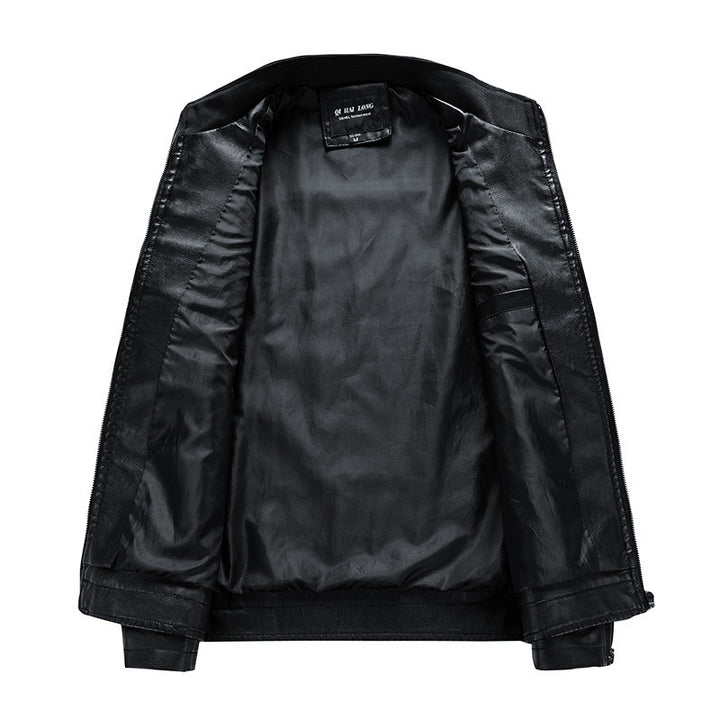Herren Motorrad-Lederjacke im Retro-Racing-Look mit Kontraststreifen und Stehkragen – Valtoré