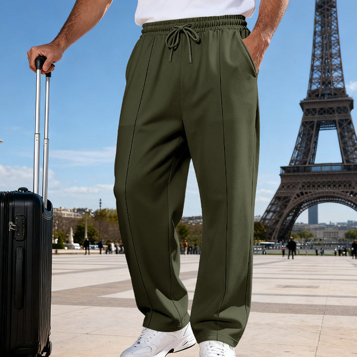 Herren Weite Travel-Loungehose mit Bügelfalte, elastischem Tunnelzug und seitlichen Eingrifftaschen – Sorevano