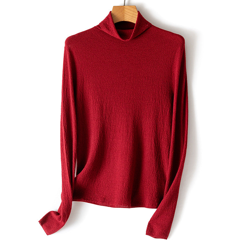 Damen Feiner Crinkle-Rollkragenpullover mit leichtem Fall Echoarchiv