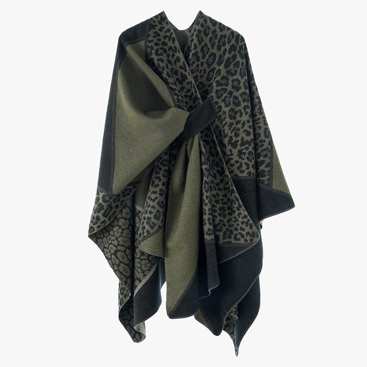 Damen Reversibles Feinstrick‑Cape mit tonalem Leo‑Jacquard und Gurtführung Echo Archiv