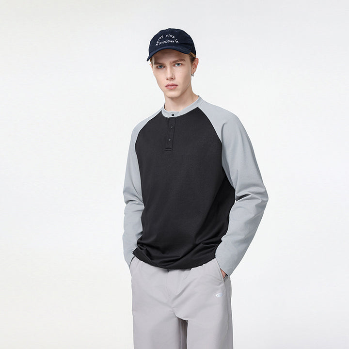Herren Langarm-Henley-Sweatshirt mit Raglanärmeln, Relaxed-Fit und Knopfleiste Echo Archiv
