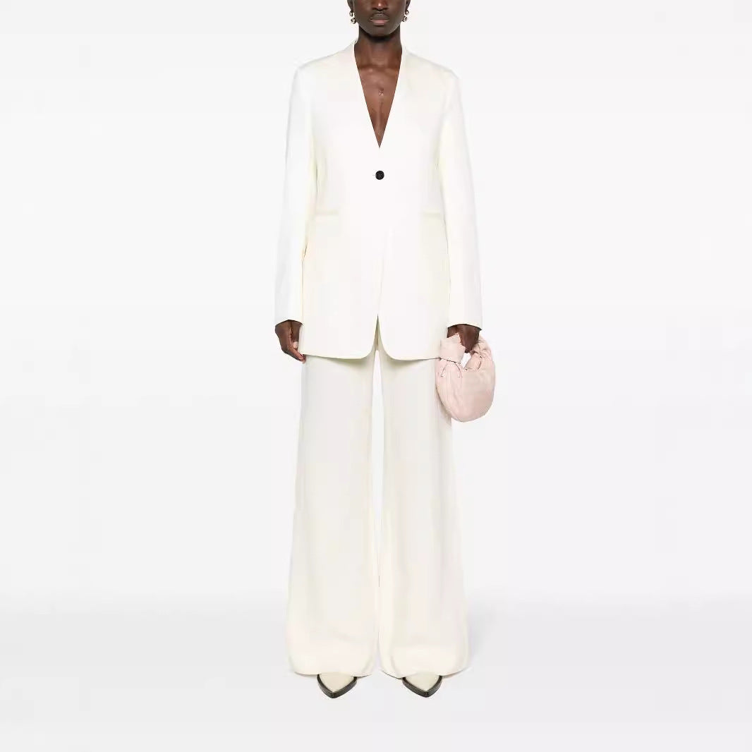 Damen Elegantes Einreihiges Longblazer-Set mit weiter Palazzo-Hose Echoarchiv