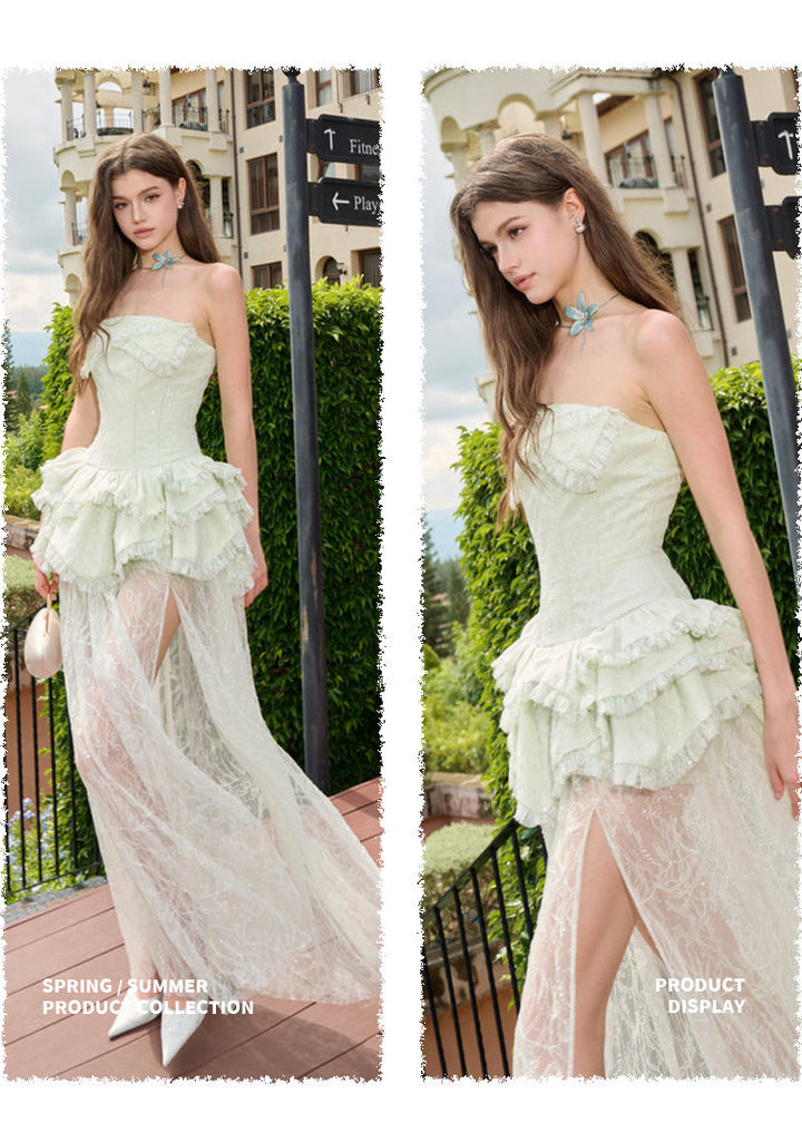 Damen Elegantes und luftiges Abendkleid mit Rüschendetails und transparentem Rock Echo Archiv