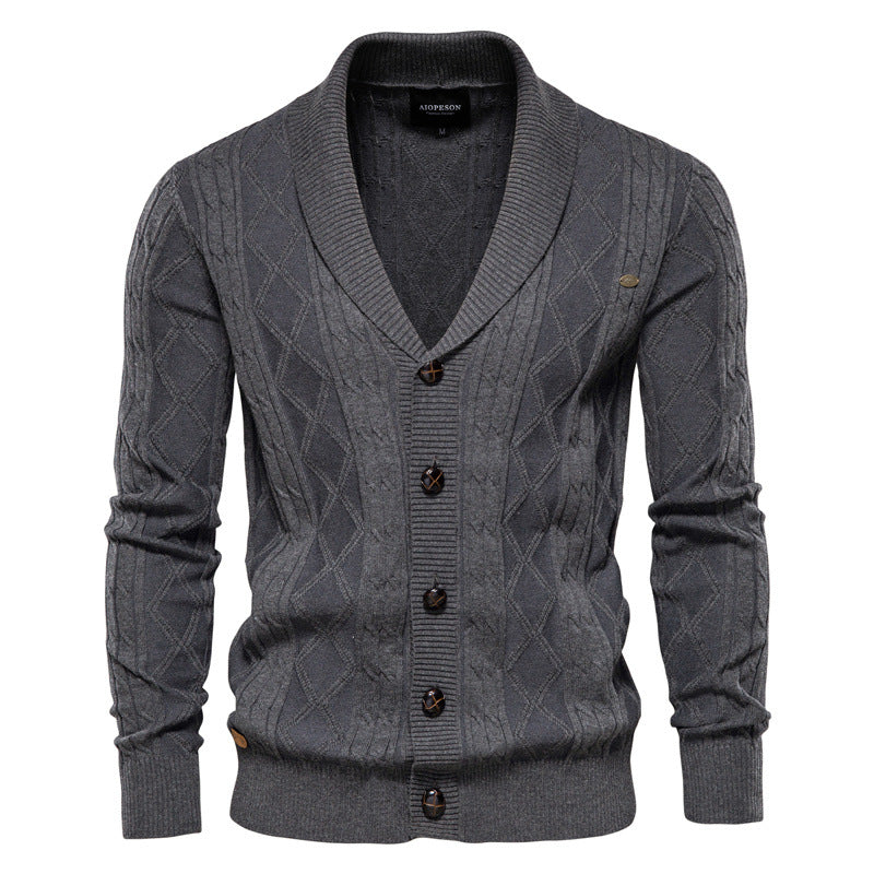 Herren Strickjacke mit stilvollem Überkragen und klassischem Muster Echoarchiv