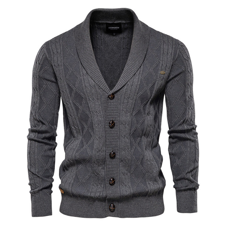 Herren Strickjacke mit stilvollem Überkragen und klassischem Muster Echoarchiv
