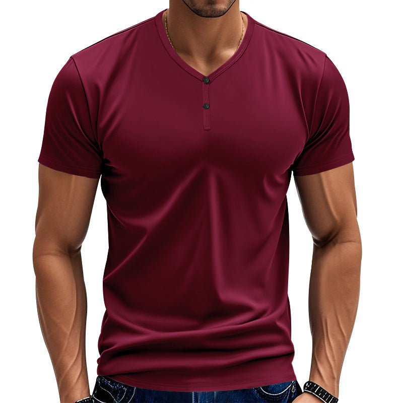 Herren Kurzarm Henley-T-Shirt mit strukturiertem V-Ausschnitt Echoarchiv
