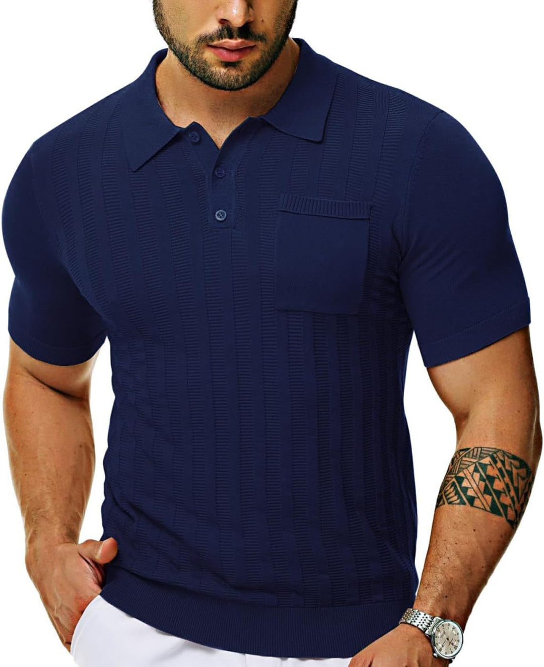 Herren Poloshirt mit strukturiertem Muster und kurzer Ärmel Echoarchiv