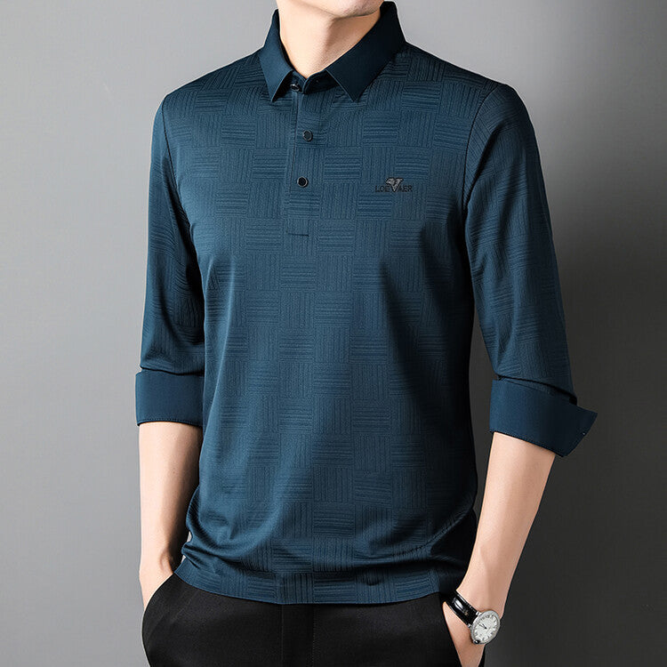 Herren modisches Langarm Poloshirt mit strukturiertem Design Echoarchiv