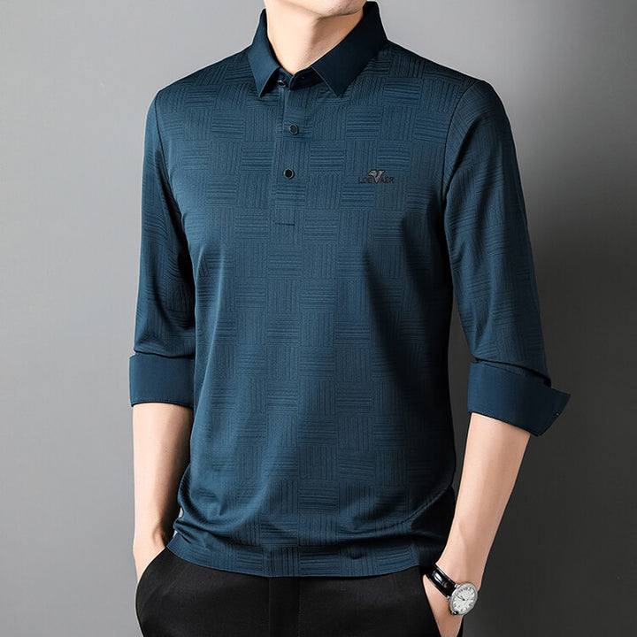 Herren modisches Langarm Poloshirt mit strukturiertem Design Echoarchiv