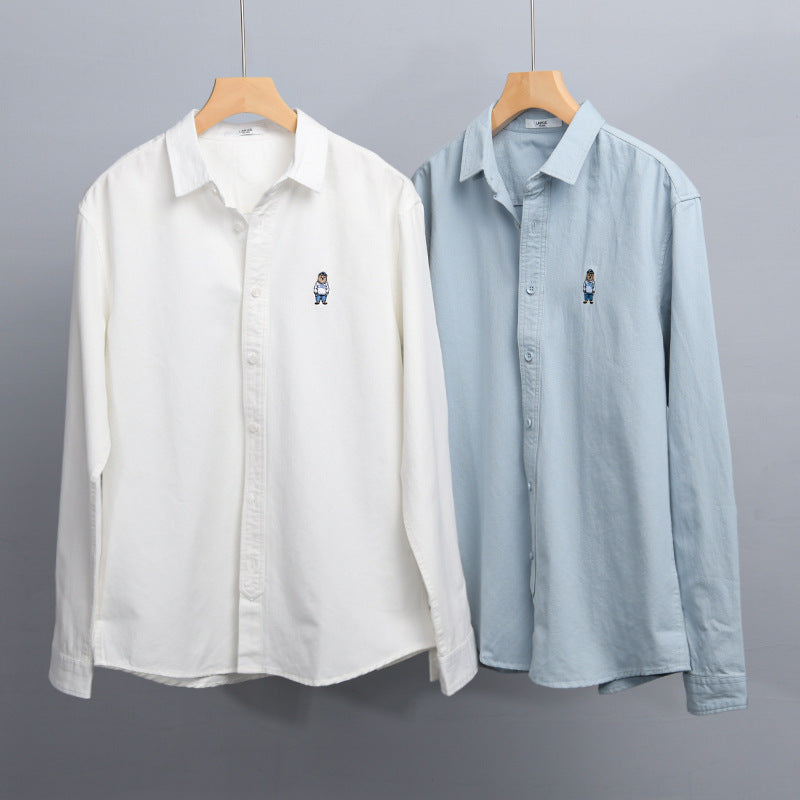 Herren Leichtes Hemd-Overshirt aus Baumwolltwill mit kleiner Figurenstickerei und kastigem Schnitt Echoarchiv