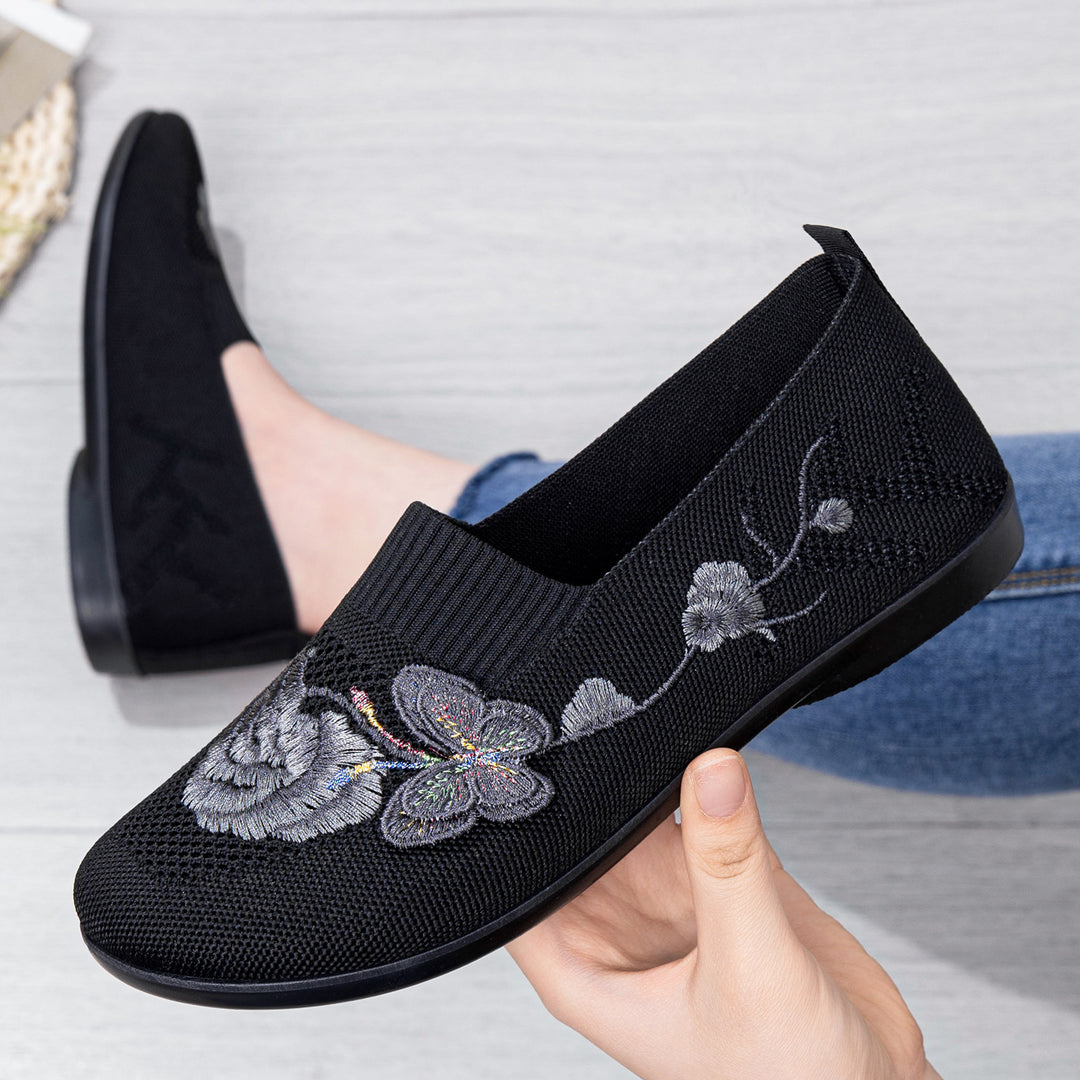 Damen nan bestickter Strick-Slipper mit sockenähnlichem Einstieg, floralem Stickmotiv und gedämpfter Leichtsohle Echo Archiv