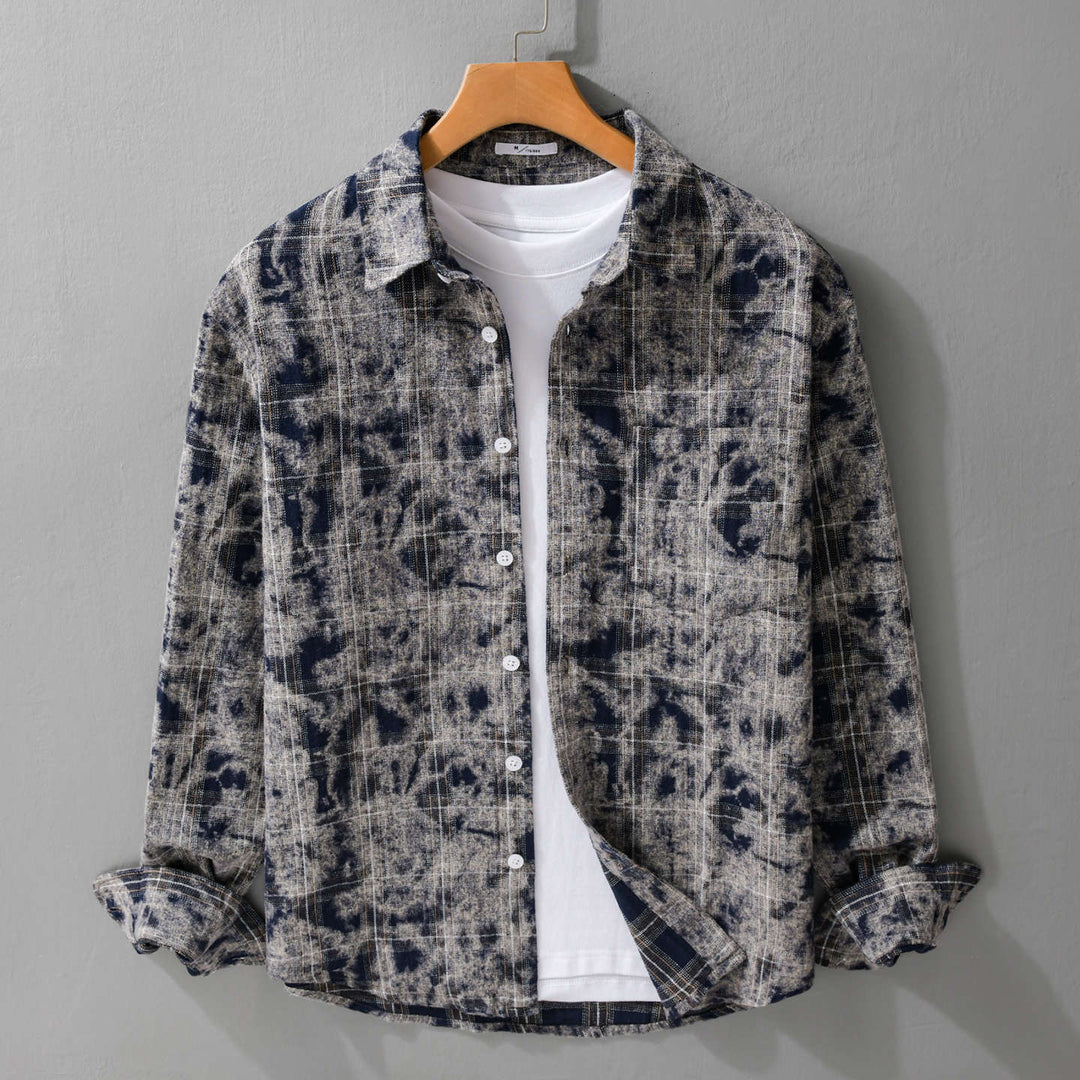 Herren Gebleichte Karo-Flanell-Overshirt Jacke im Used‑Look Echoarchiv