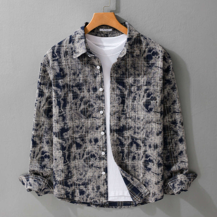 Herren Gebleichte Karo-Flanell-Overshirt Jacke im Used‑Look Echoarchiv