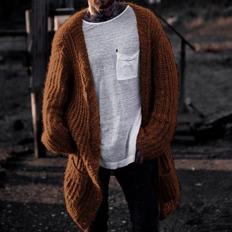 Herren Großer Strickcardigan mit tiefem Schnitt und strukturiertem Design Echoarchiv