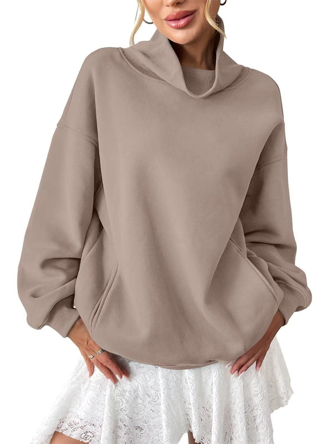 Damen Lässiges Oversize-Sweatshirt mit Schlauchkragen und Kängurutasche Echo Archiv
