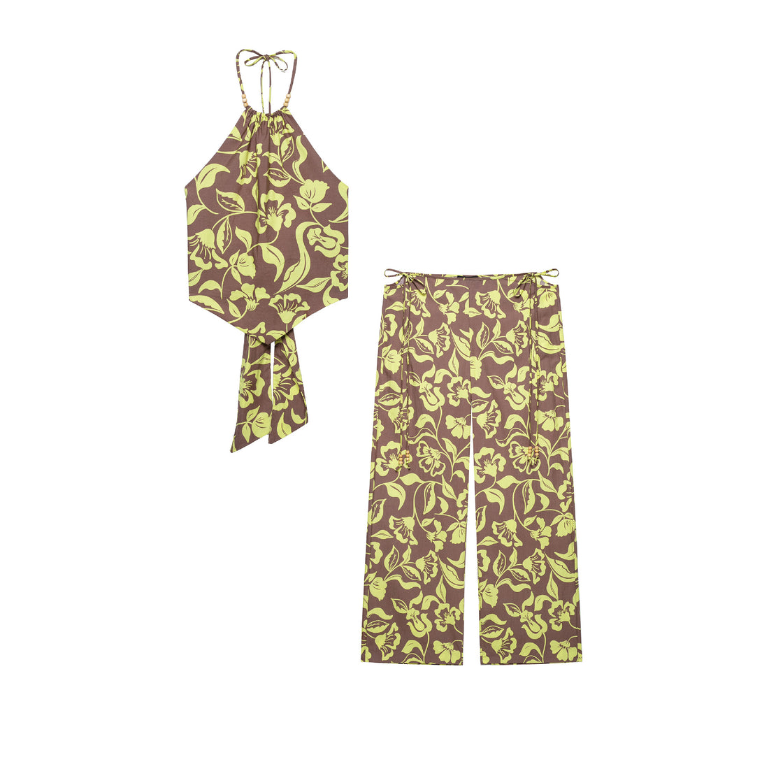 Damen Weite Palazzohose mit hohem Bund, Tunnelzug und floralem Allover-Print Echoarchiv