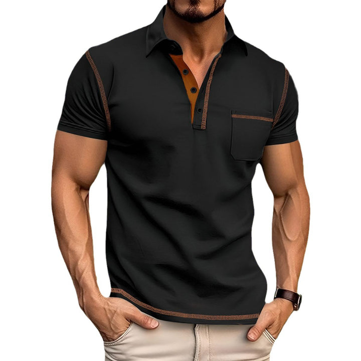 Herren modisches Kurzarm Polohemd mit Kontrastdetails und Brusttasche Echoarchiv