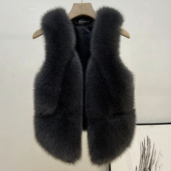 Damen Ärmellose Hochflor-Faux-Fur-Weste mit taillierter Passform und Eingrifftaschen Echo Archiv