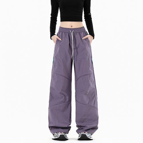Damen Weite Utility-Cargohose mit elastischem Bund und Reißverschlusstaschen Echoarchiv