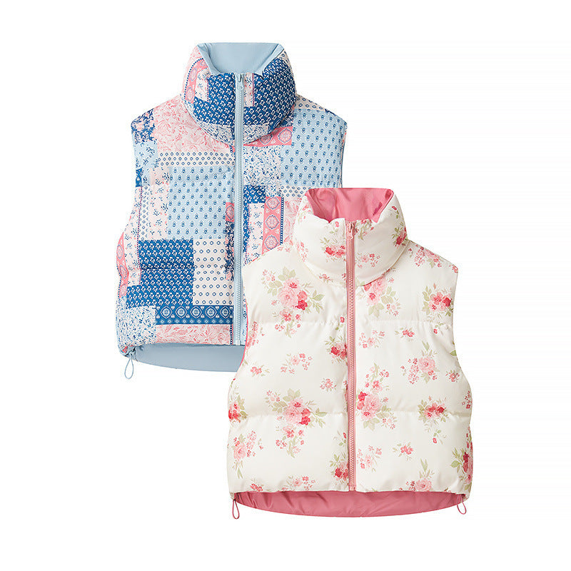 Damen Gesteppte Kurzweste mit Stehkragen, Patchwork-Bandana‑Print und Kordelzug Echo Archiv