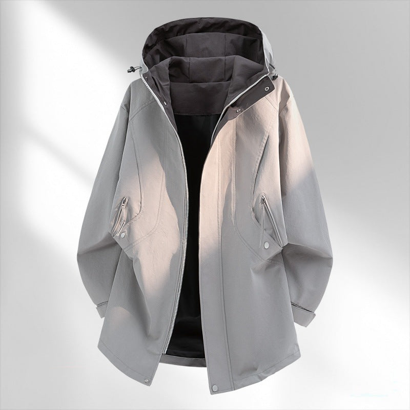 Herren Wasserabweisende Oversize-Utility-Übergangsjacke mit Kapuze und verdecktem Zwei-Wege-Reißverschluss Echoarchiv