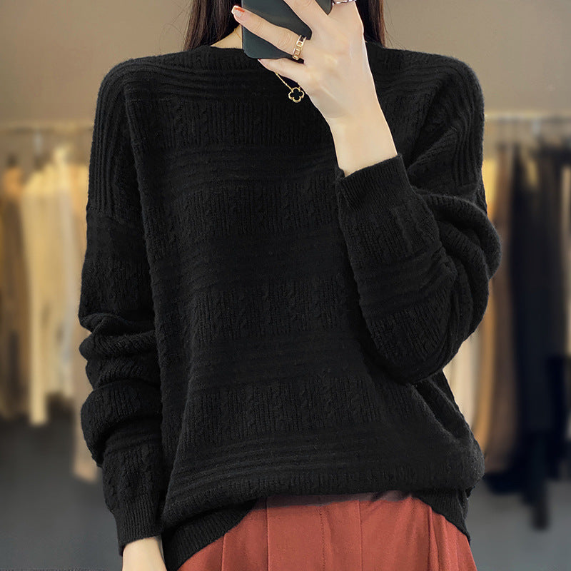 Damen Oversize-Feinstrickpullover mit Strukturblöcken, Mohair‑Look und Rundhalsausschnitt Echoarchiv