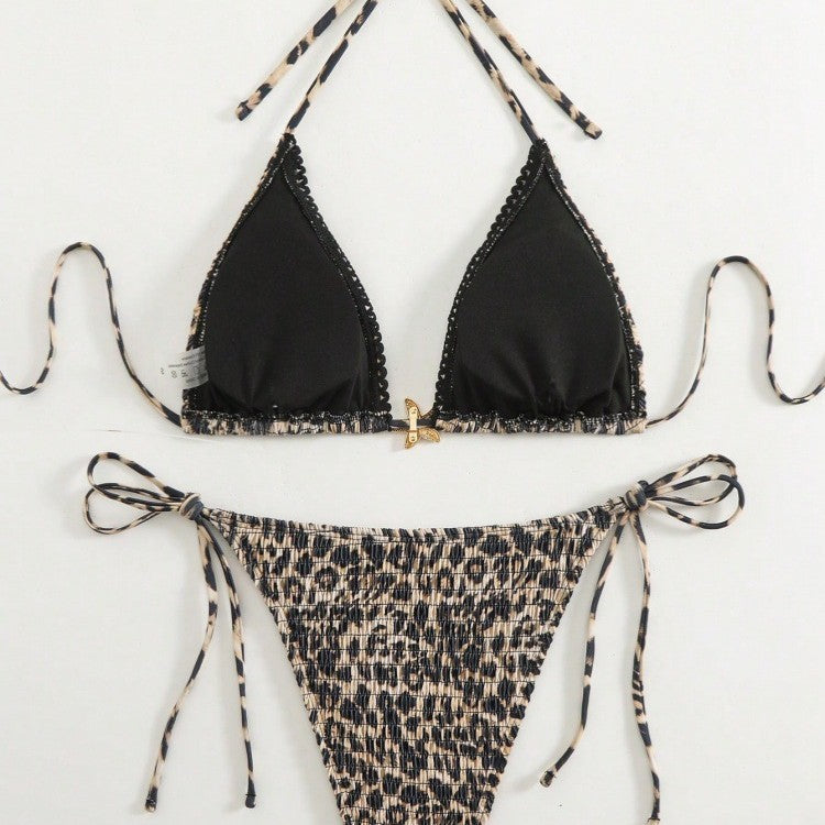 Damen Triangel-Bikini mit modischem Leopardenmuster und seitlichen Bindebändern Echo Archiv