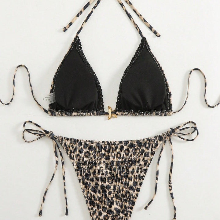 Damen Triangel-Bikini mit modischem Leopardenmuster und seitlichen Bindebändern Echo Archiv