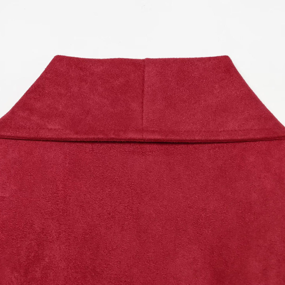 Damen Cropped Jacke im Kimono-Stil aus Veloursoptik mit Schalkragen und Bindegürtel Echoarchiv