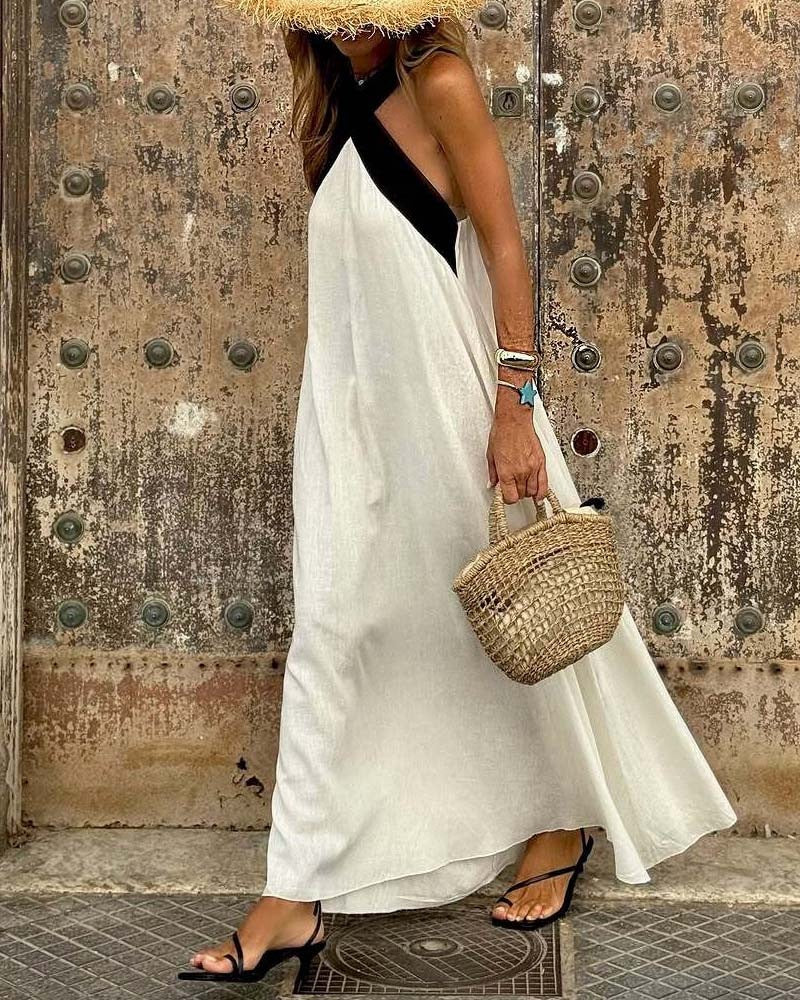 Damen nan luftiges Kaftankleid mit überkreuztem Trägerdetail, Brustpasse und weitem Fall Echo Archiv