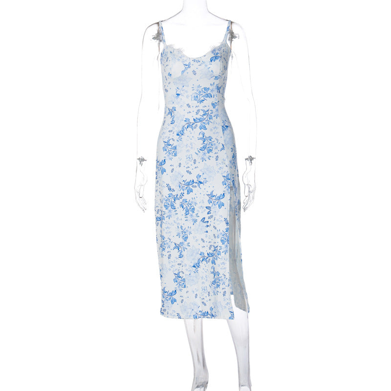 Damen Blumengebürtetes Midi-Kleid mit elegantem Schlitz Echo Archiv