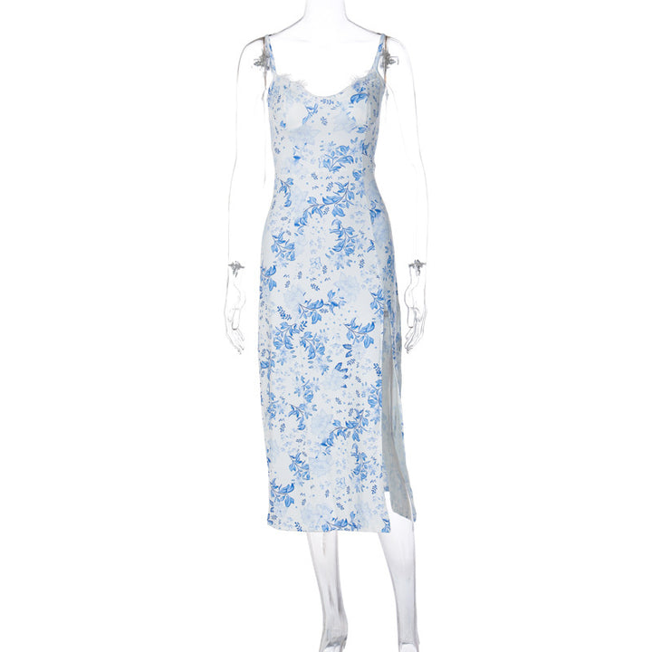 Damen Blumengebürtetes Midi-Kleid mit elegantem Schlitz Echo Archiv